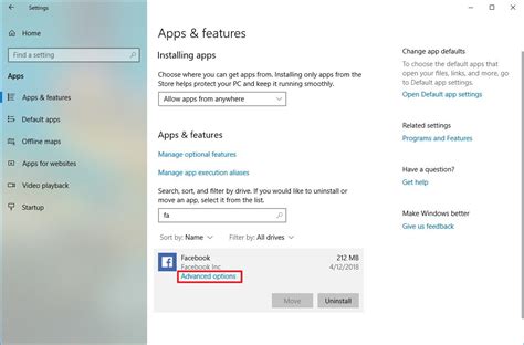Find app settings in Windows 10 .